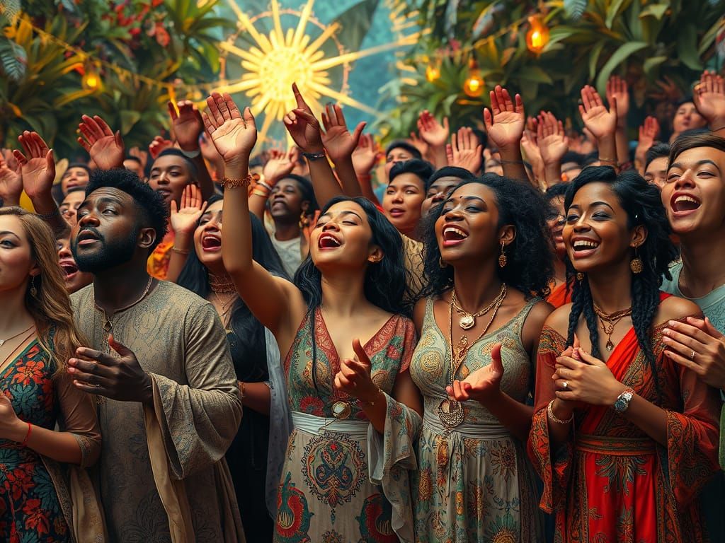 Ecstatic Multicultural Gathering in Vibrant Harmony