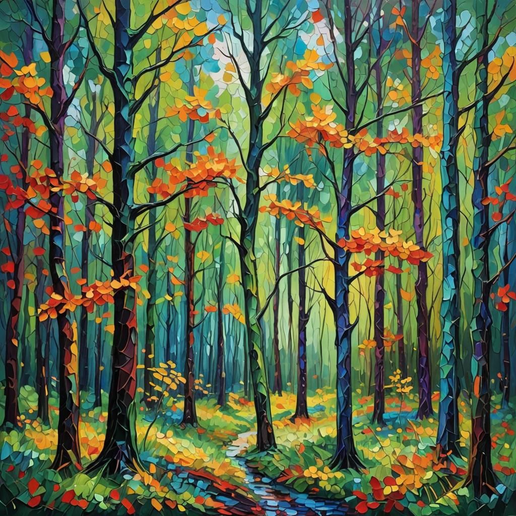 Abstract Forest: Expressionist Oil Painting