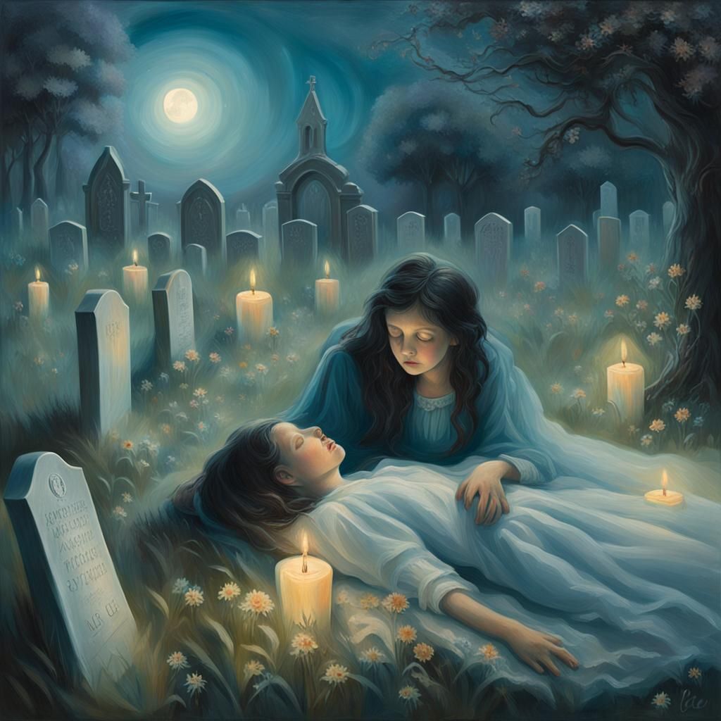 Graveyard Ghost: A Gothic Oil Painting of Romanticism
