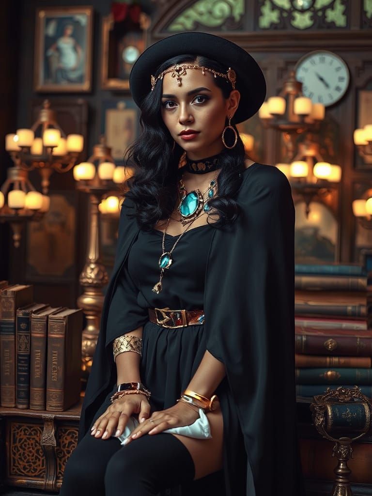 Mystical Occultist in Gold and Teal Color Scheme