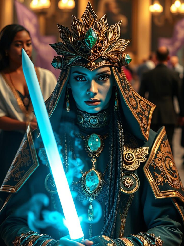 Mystical Occultist in Neoclassical Evening Setting