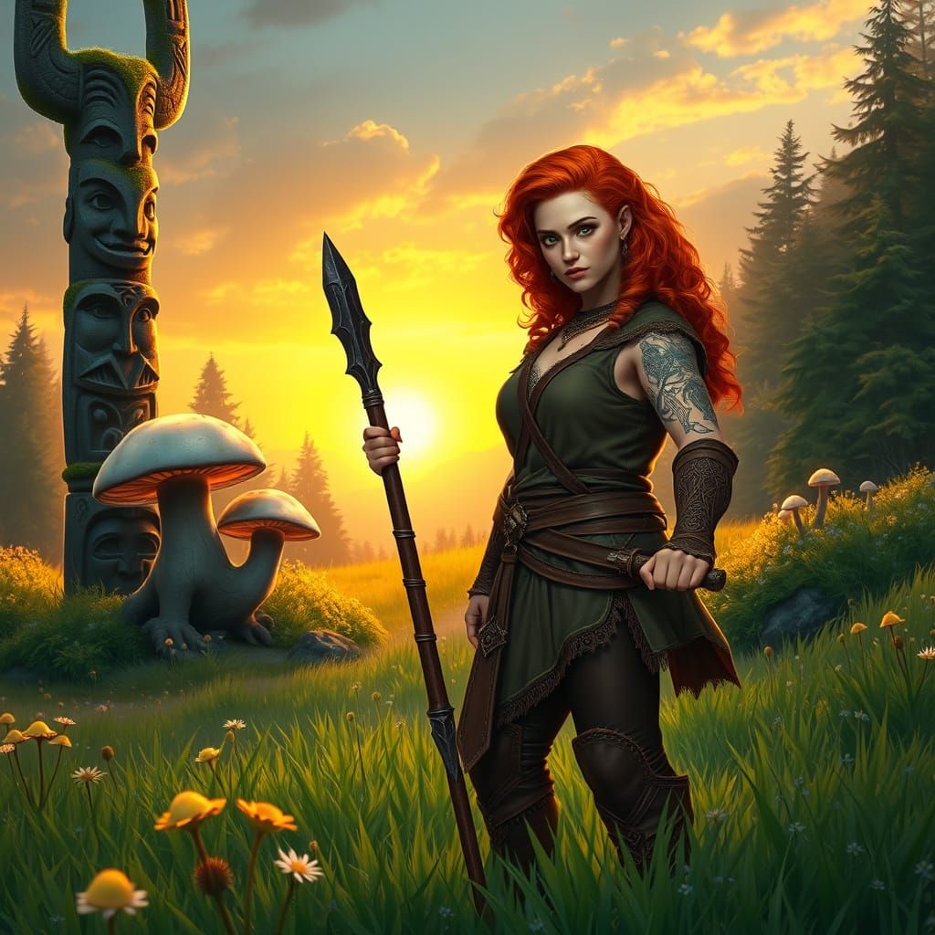 Mystical Dwarf Magi Stands Amidst Ancient Totems and Glowing...