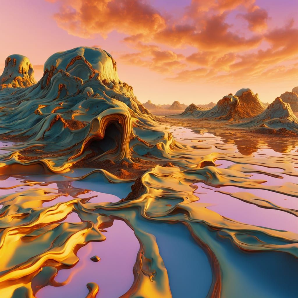 Surreal Melting People in Dreamlike Landscape