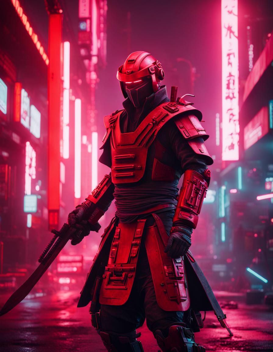 Futuristic Samurai in Cyberpunk Environment