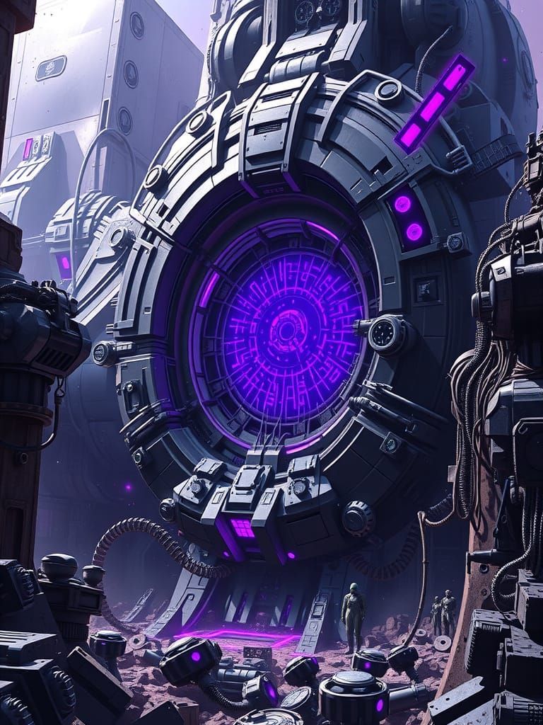 Futuristic Sci-Fi Machine Core Landscape in Cyberpunk Style