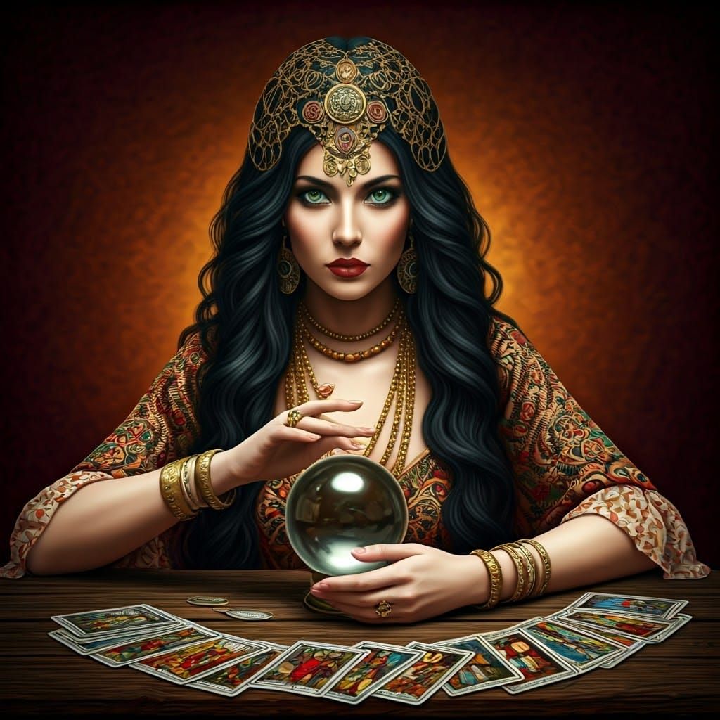 Enchanting Gypsy Woman in Mystical Atmosphere