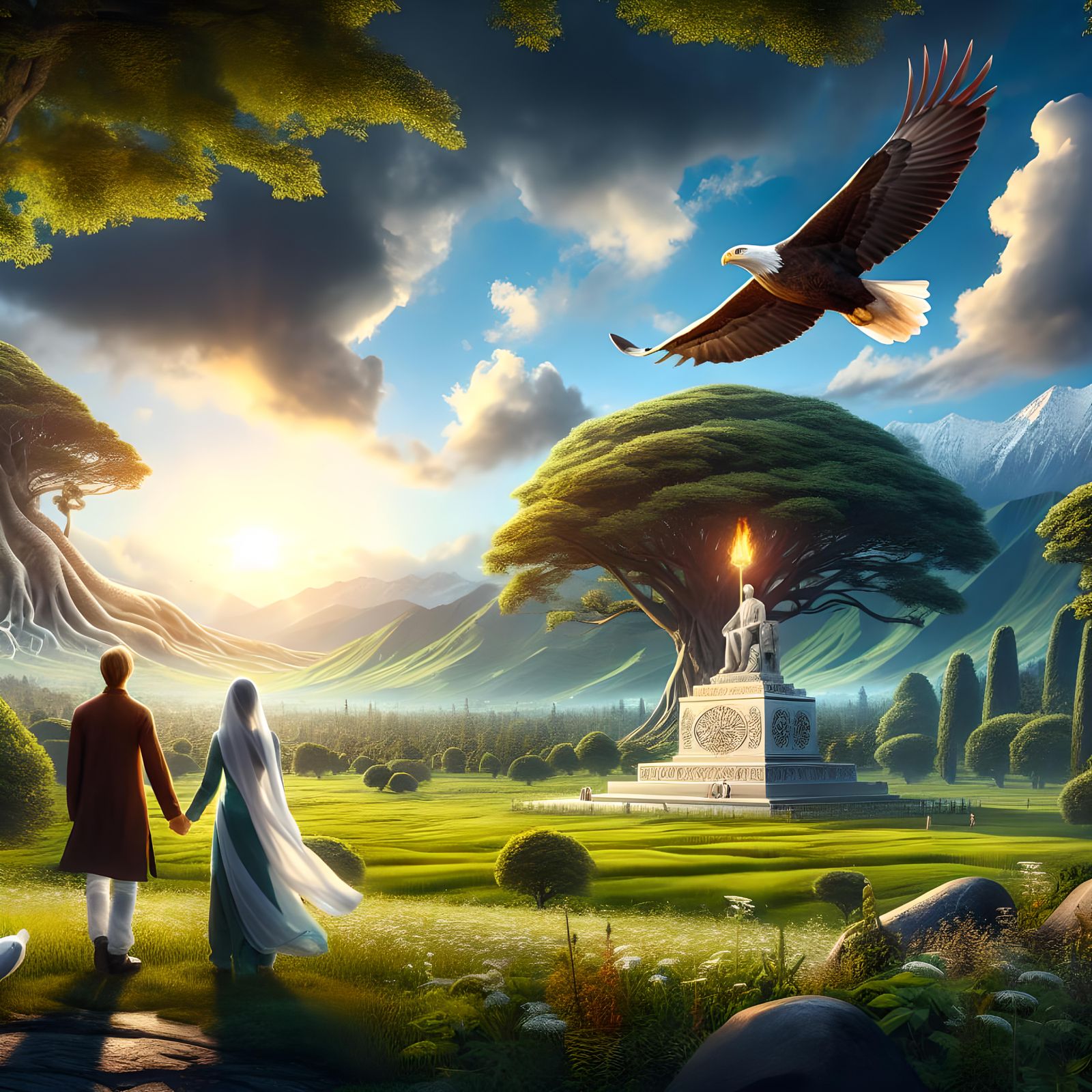 Eagle Soaring Over Monument: Freedom and Unity