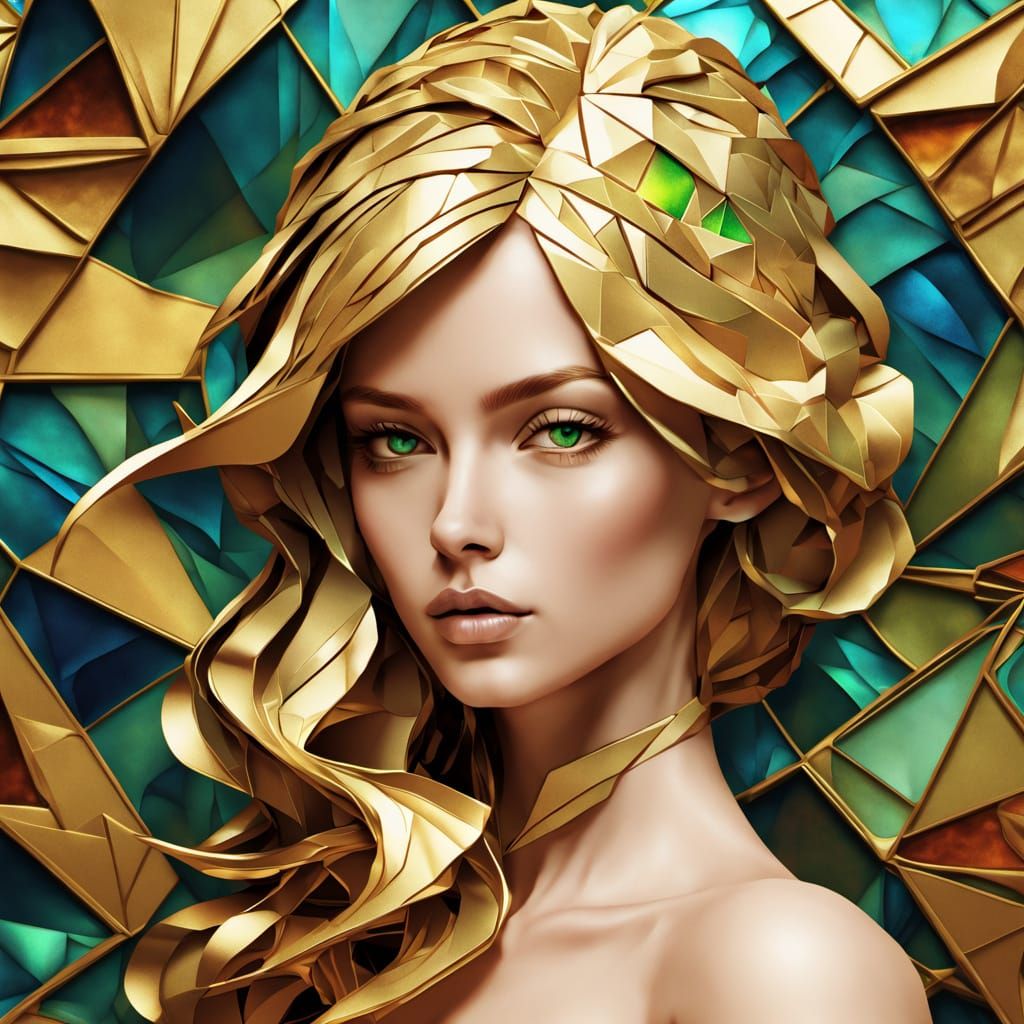 Cel-Shaded Woman's Face in Stained Glass Style