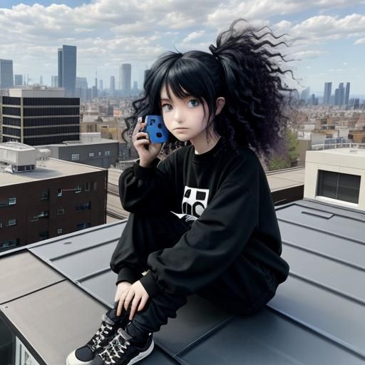 Goth Girl on Rooftop Playing Nintendo Switch