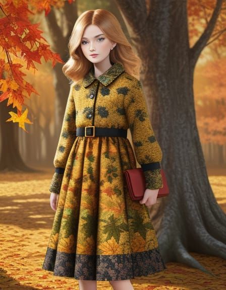 Kids Autumn Fashion Runway Vibrant Digital Art