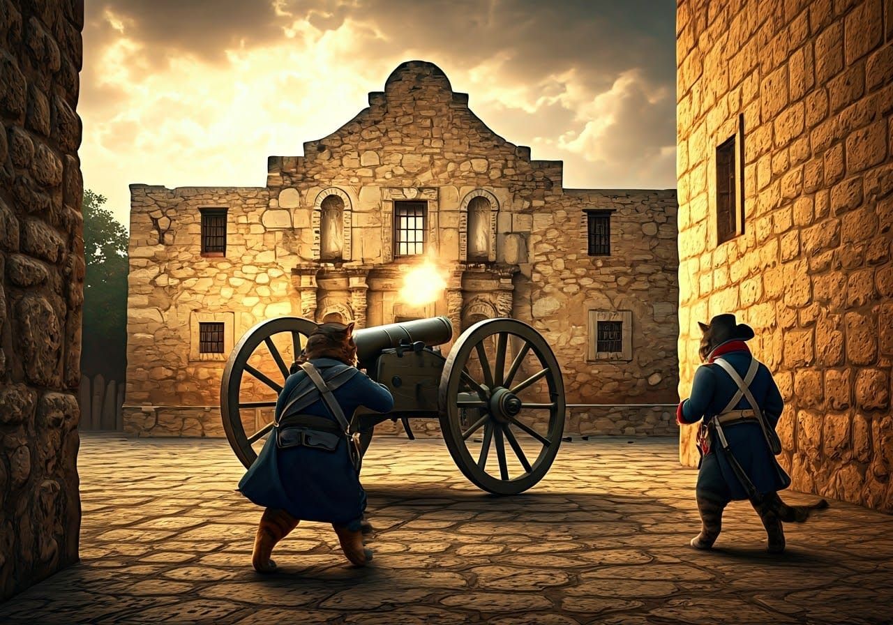 Cats Defend the Alamo: Cinematic Battle Scene