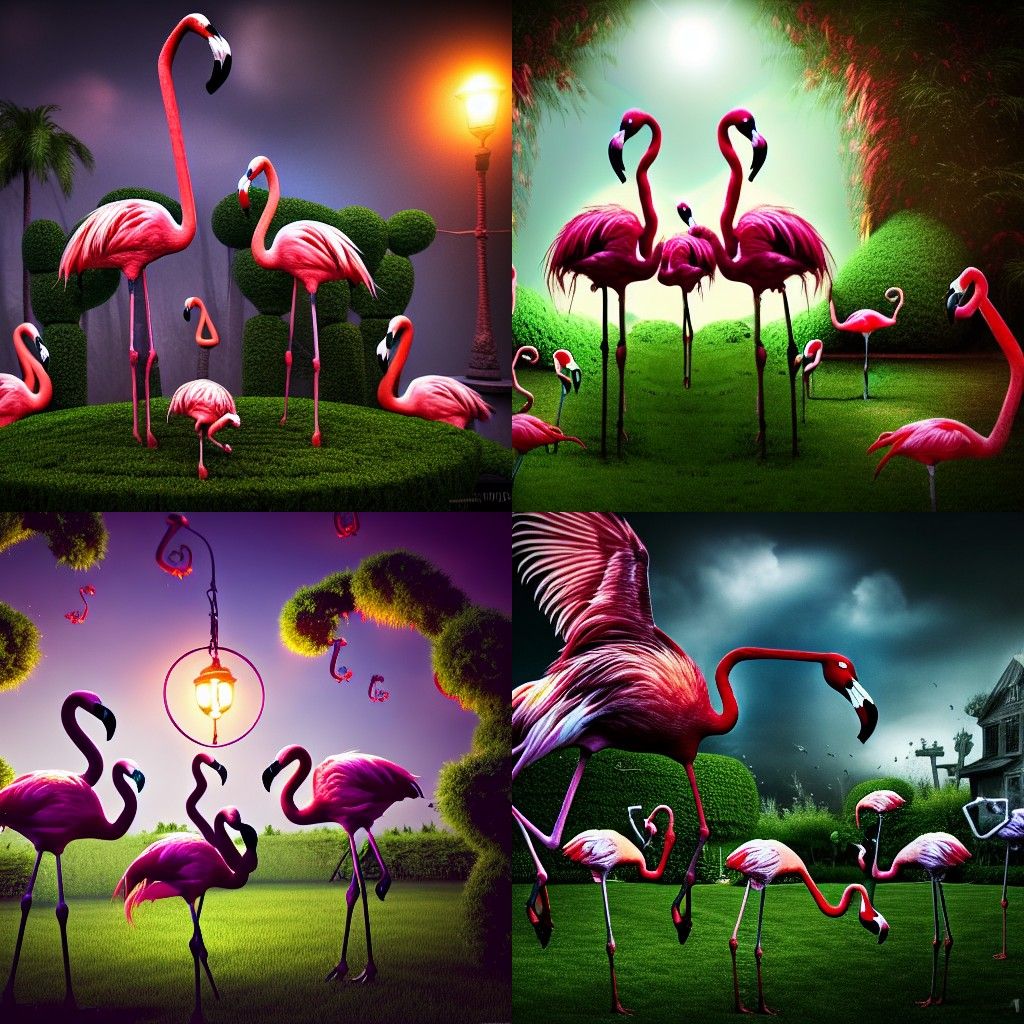 Zombie Flamingos in Topiary Garden: Zombiecore Concept Art