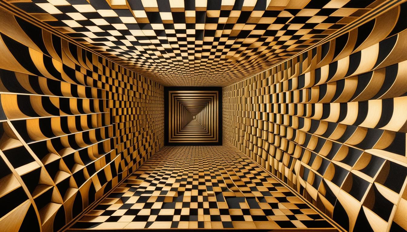 Spiraling Infinite Tesseract Optical Illusion in Sepia