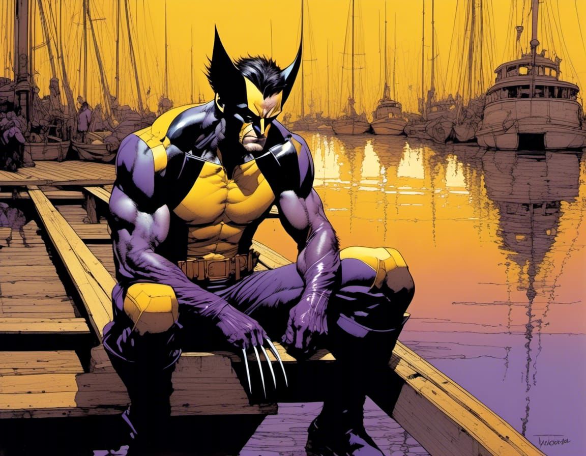 Wolverine Logan on the Dock in Pre-Raphaelite Style