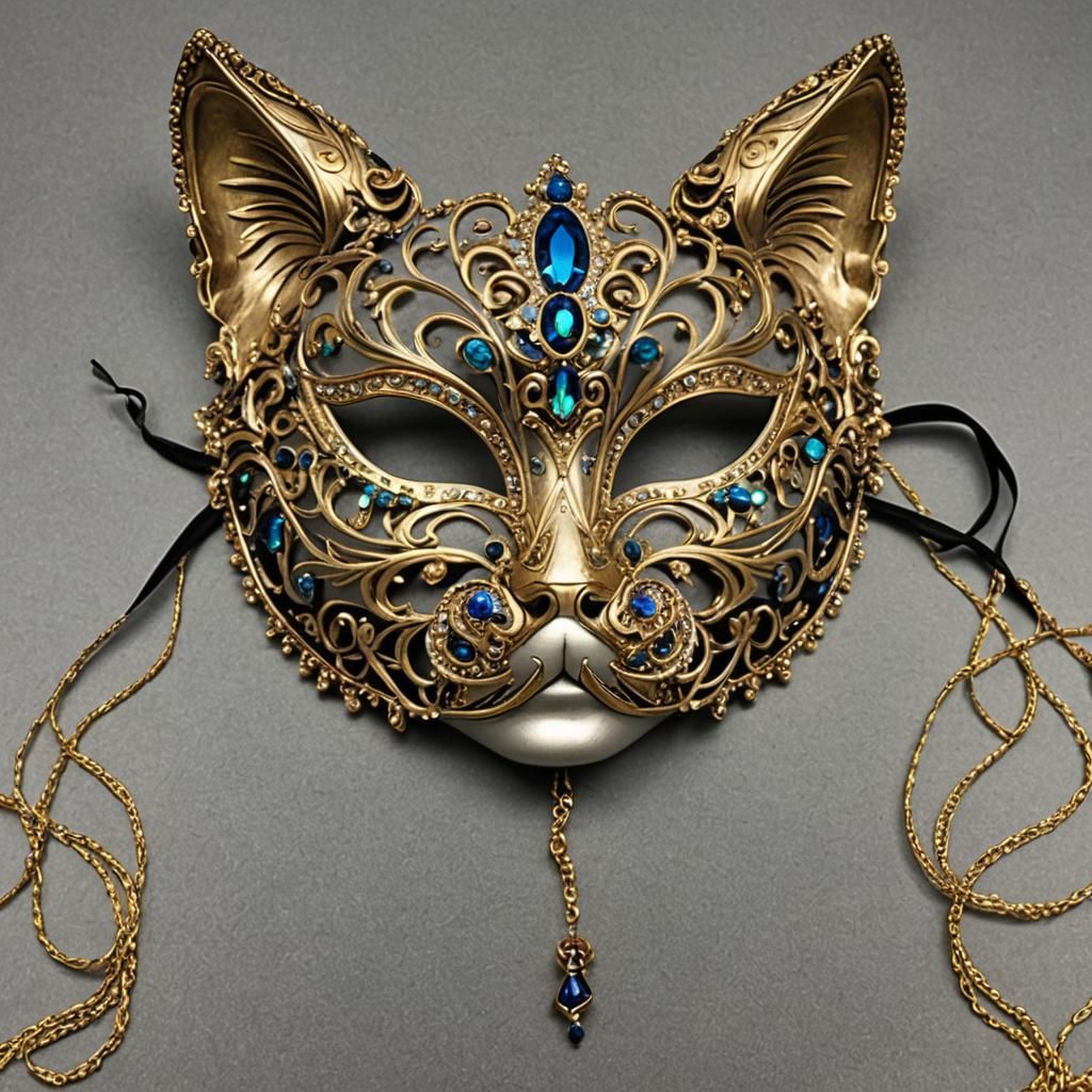 Intricately Jeweled Masquerade Cat Mask