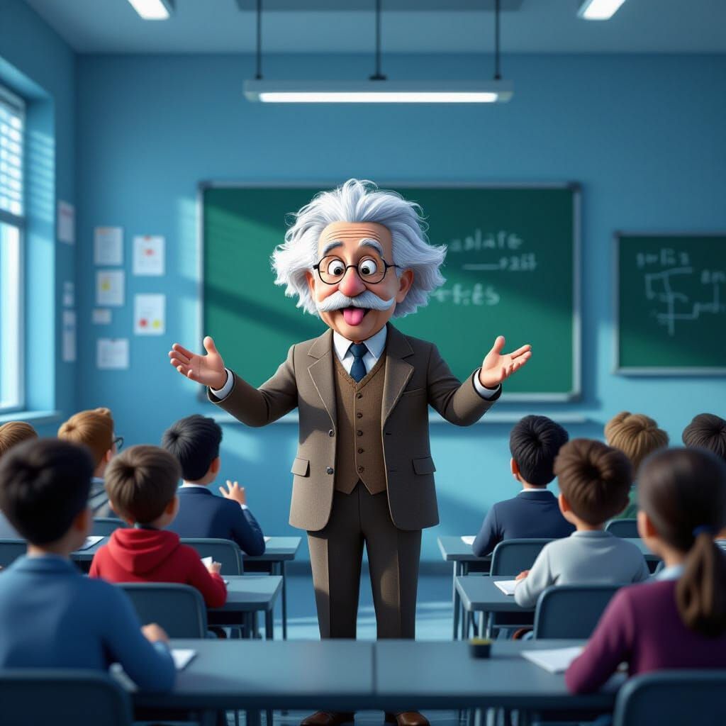 Einstein Teaches in a Futuristic Anime Classroom