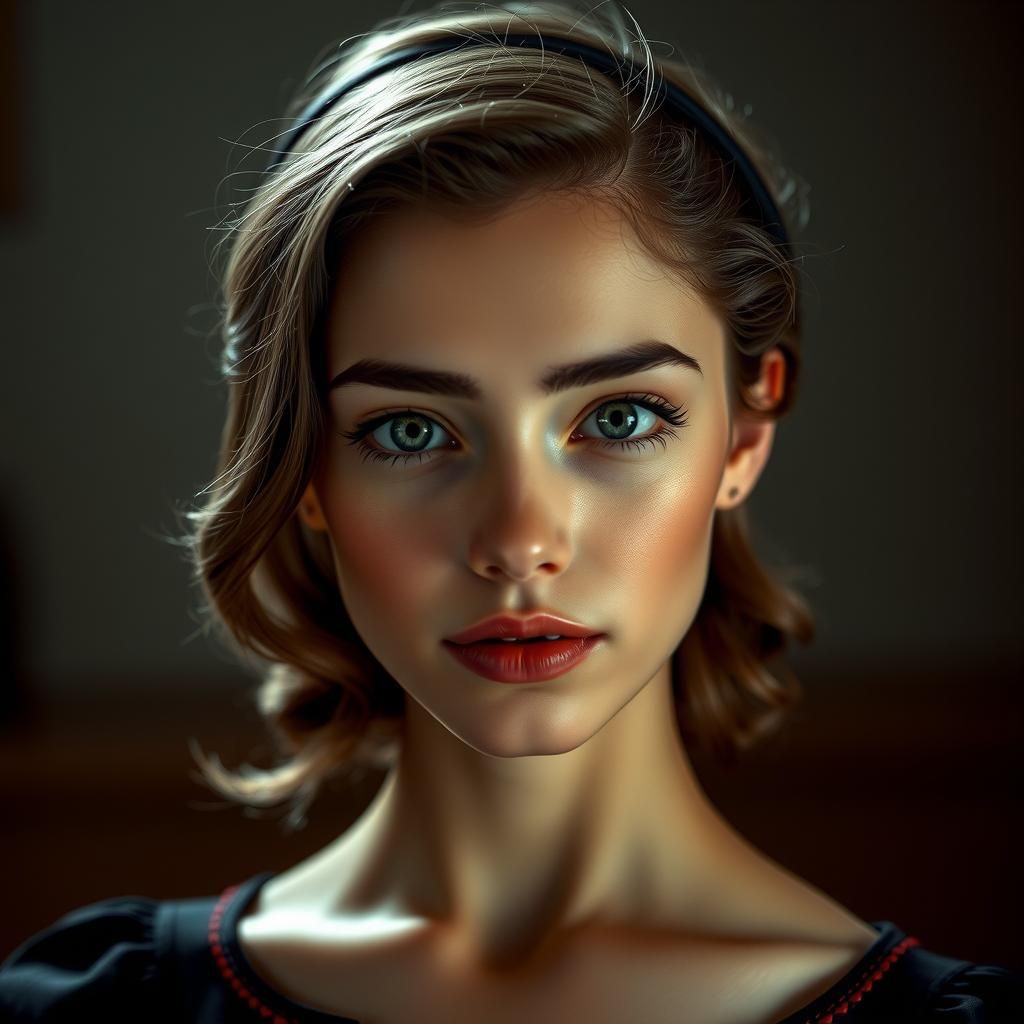 Hyperrealistic Portrait of a Young Woman with Blended Featur...