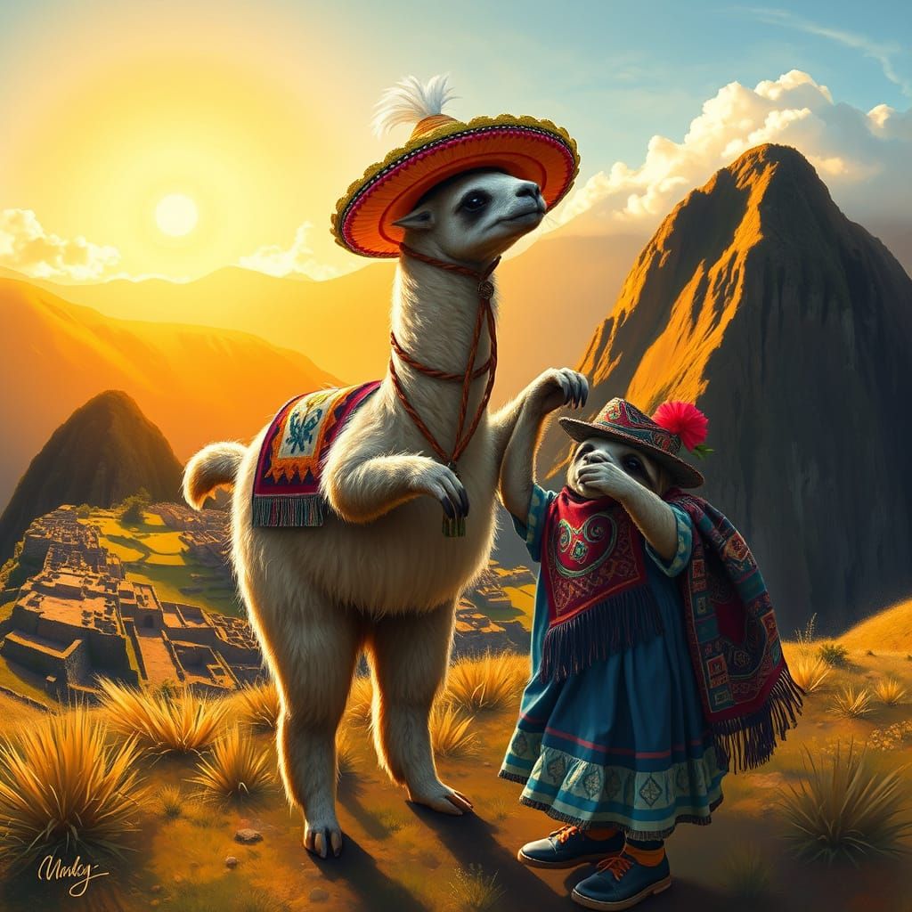 Sloth and Llama Dance on Machu Picchu
