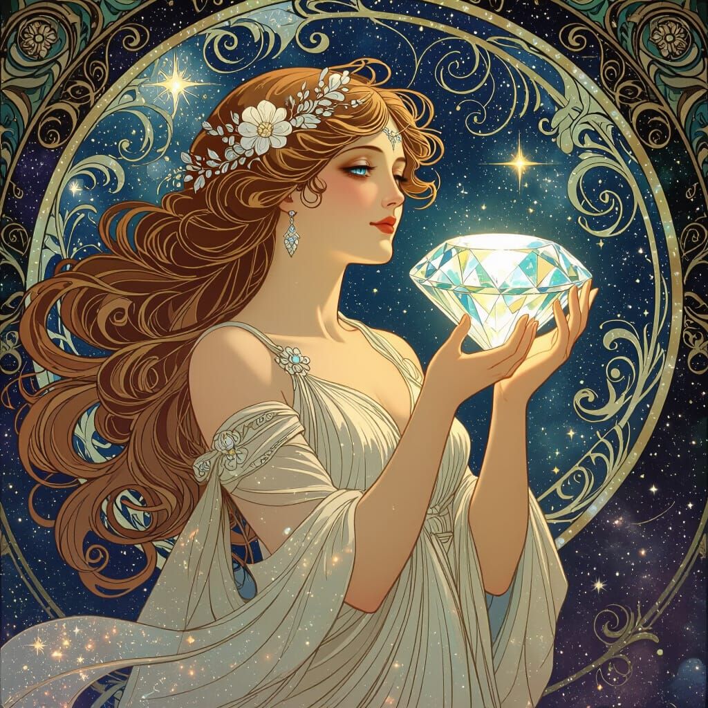 Cosmic Goddess Art Nouveau Illustration