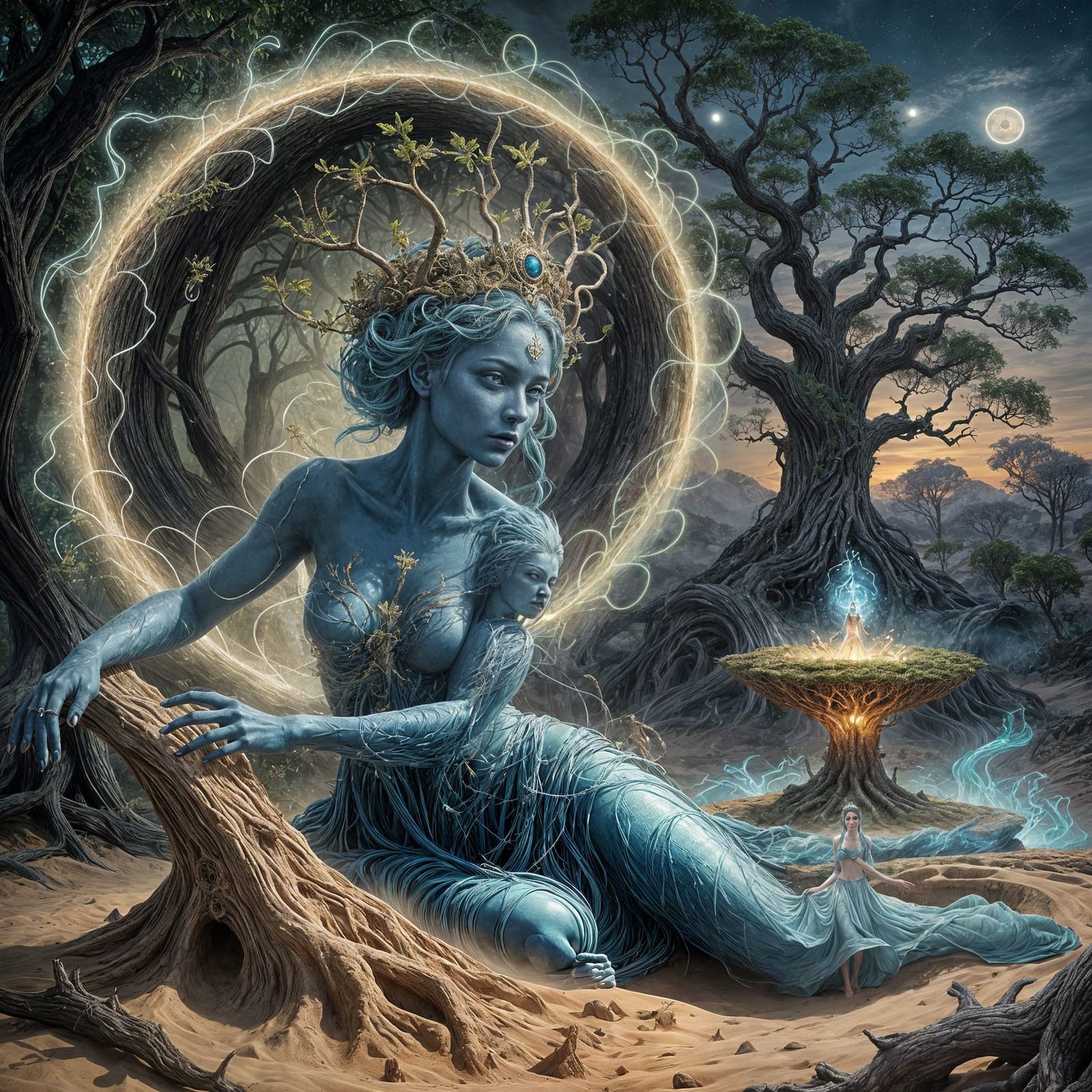 Celestial Goddess Reaping Time by Magical Tree