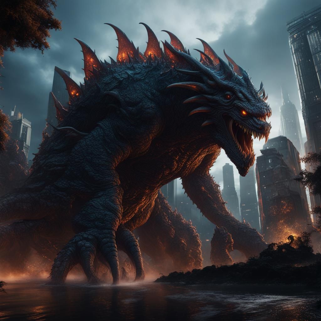 Detailed Kaiju Matte Painting in Deep Color