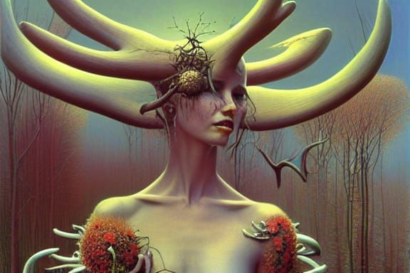 Macabre Mystic Woman in Autumn Woods