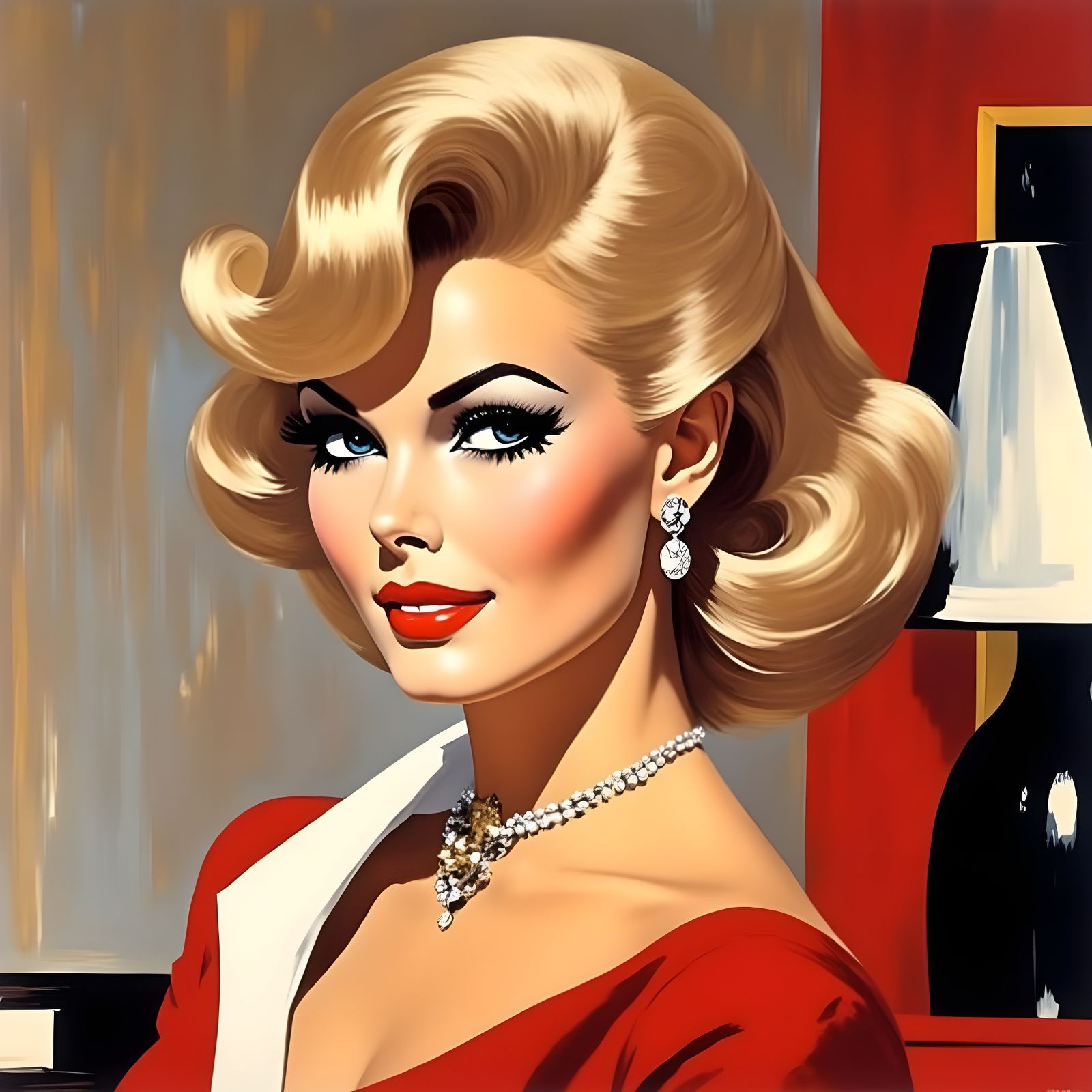 1960s Glamorous Secretary Portrait with Retro Aesthetic