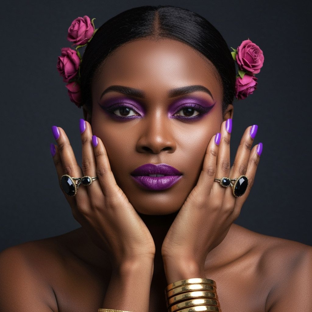 Elegant Portrait of Woman with Purple Makeup