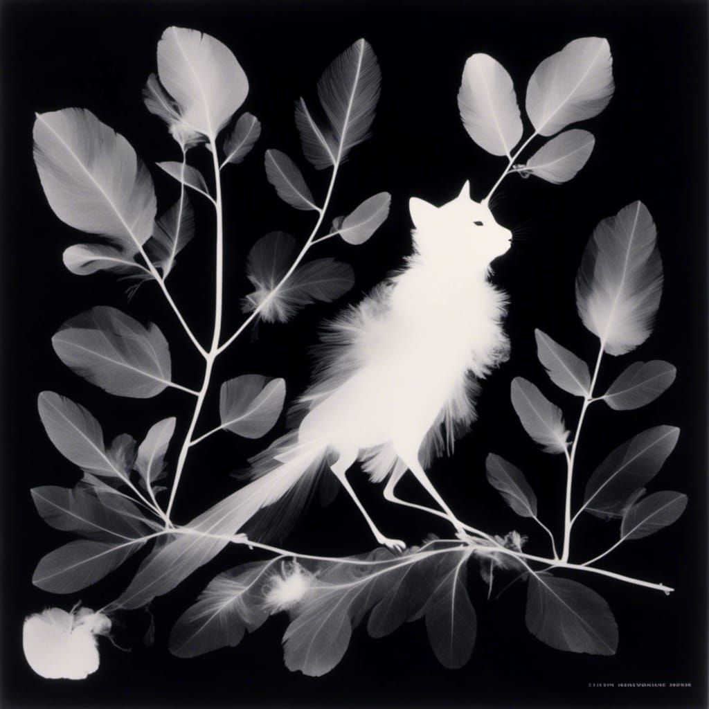 Surreal Cat-Bird Photogram in the Style of Man Ray