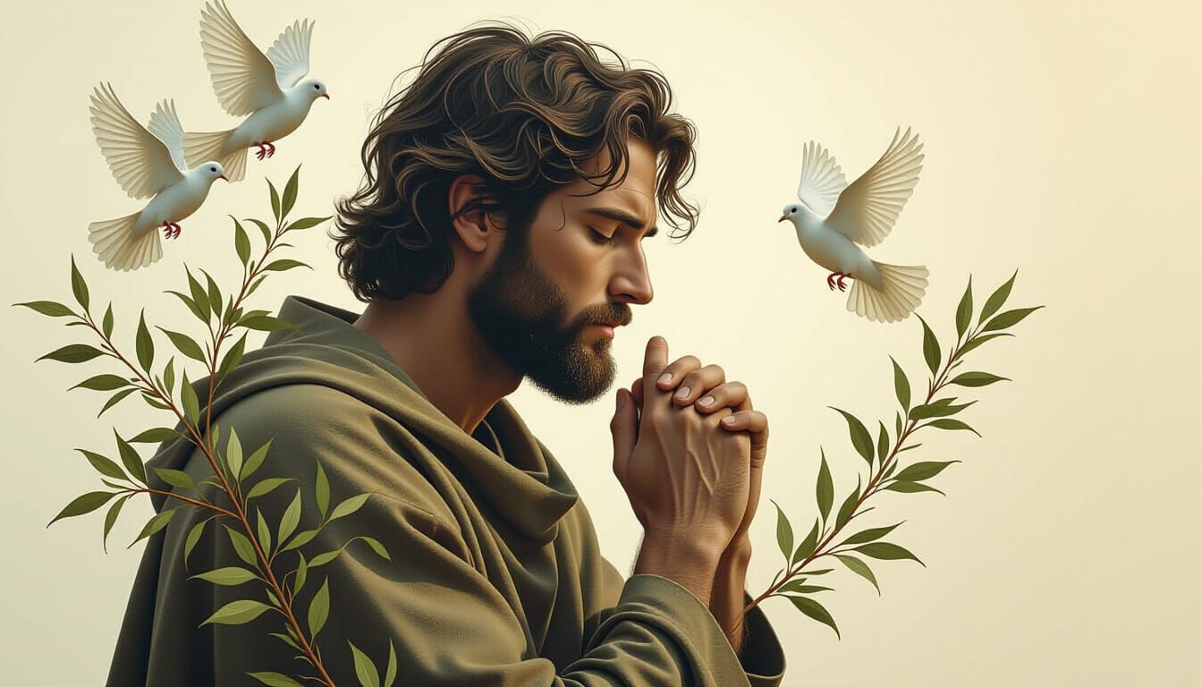 Man in Contemplation with Doves, Double Exposure Effect