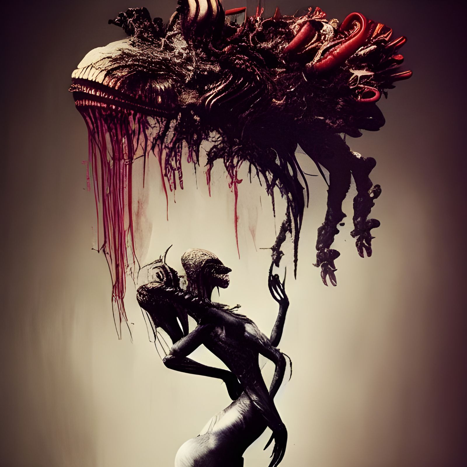 Smoky Xenomorph Dragon Head in Hyperrealistic 3D