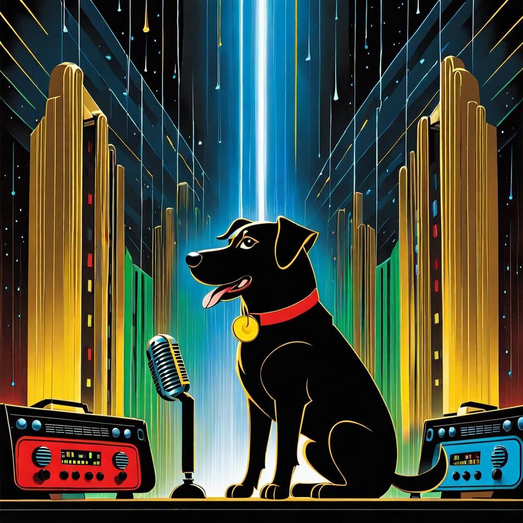 Art Deco Dog Listens to Music