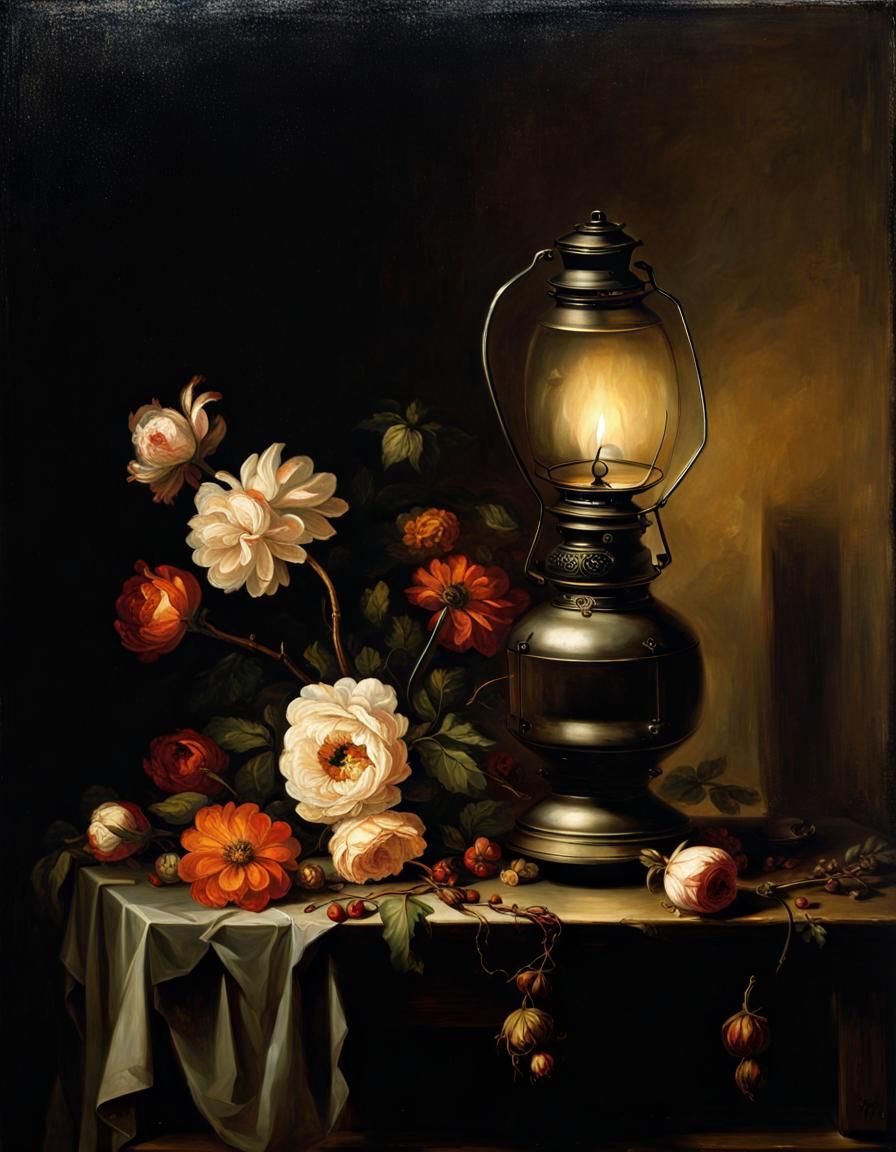 Baroque Still Life: Lantern Light on Lifeless Flowers