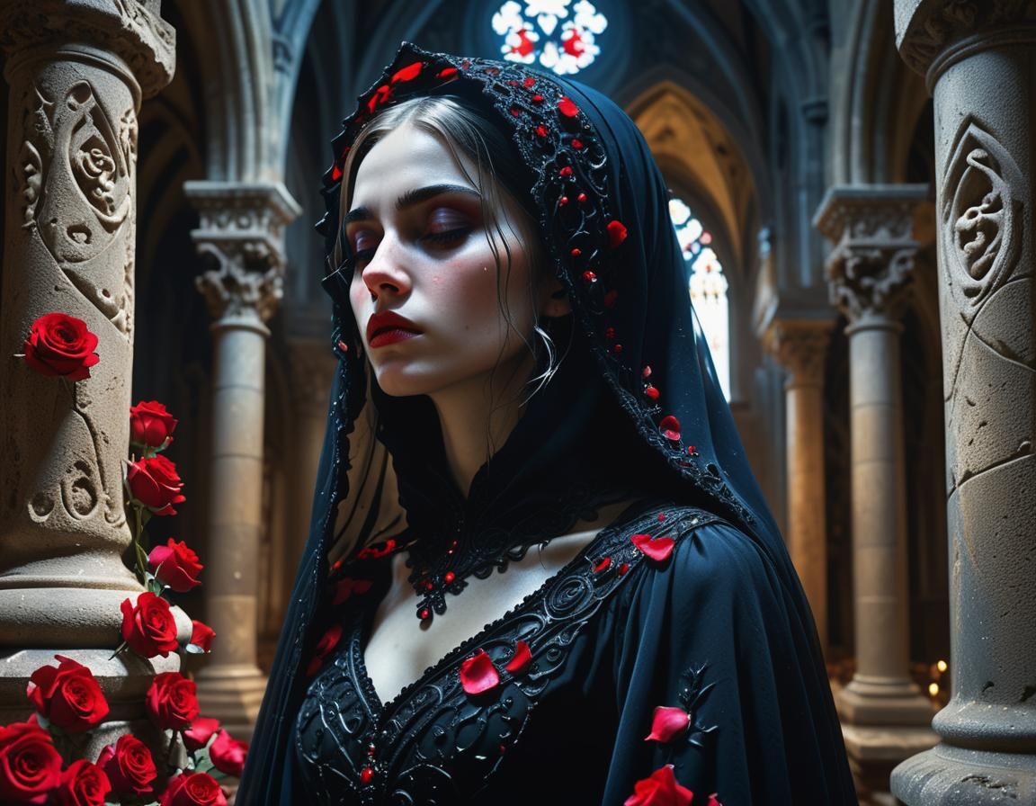 Mysterious Veiled Woman in Gothic Surrealism Style