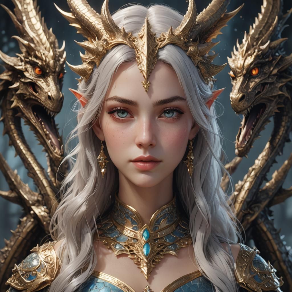 Dragon Elf Maiden in Detailed Matte Painting Style