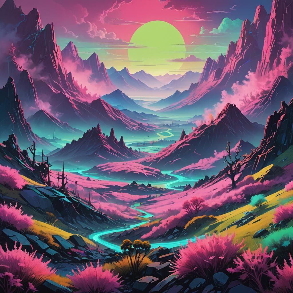 Fluorescent Sci-Fi Landscape Inspired by Stalenhag and Mead