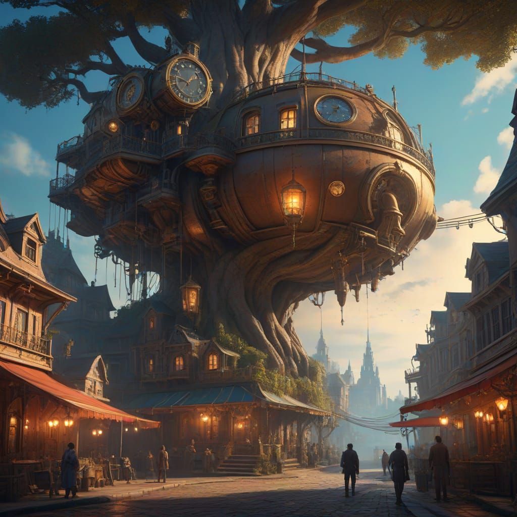 Steampunk City Within Giant Tree