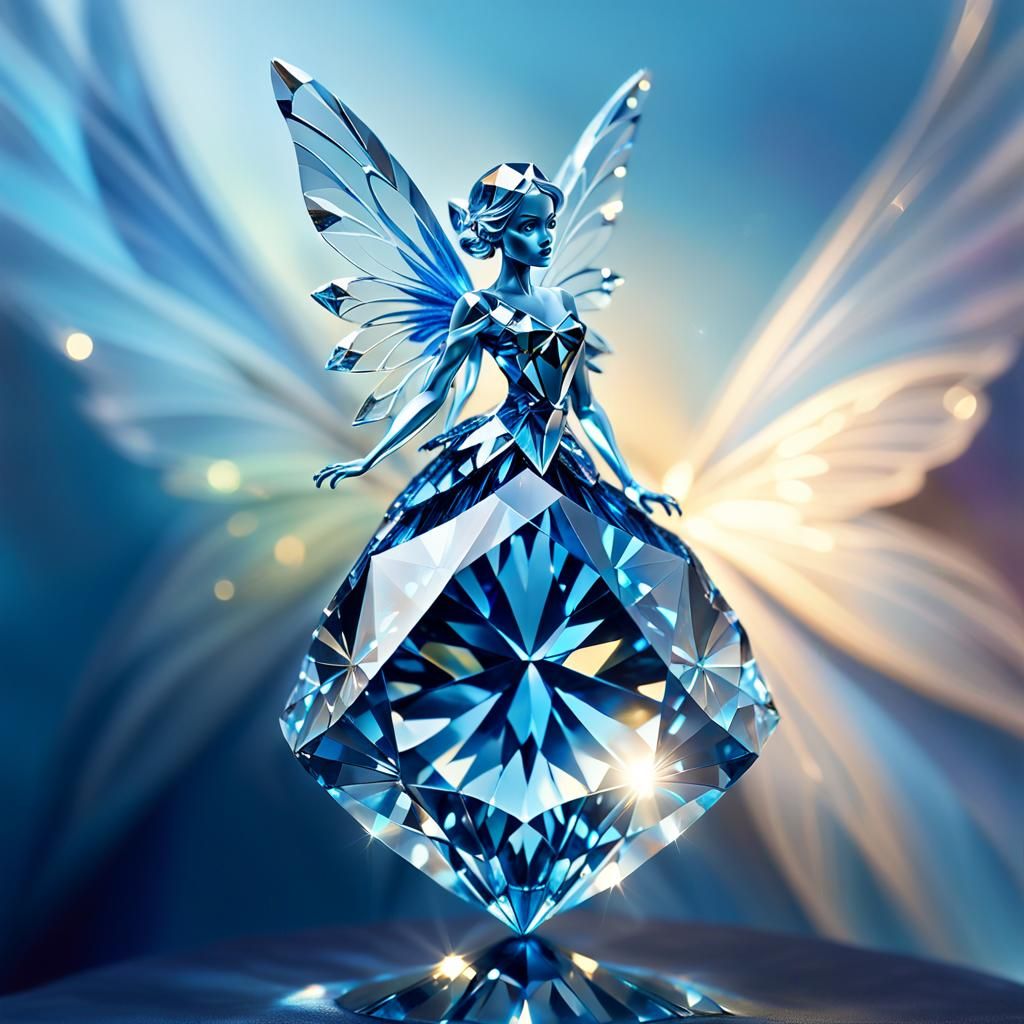 Blue Diamond Fairy Sculpture: Fantasy Art in Oil