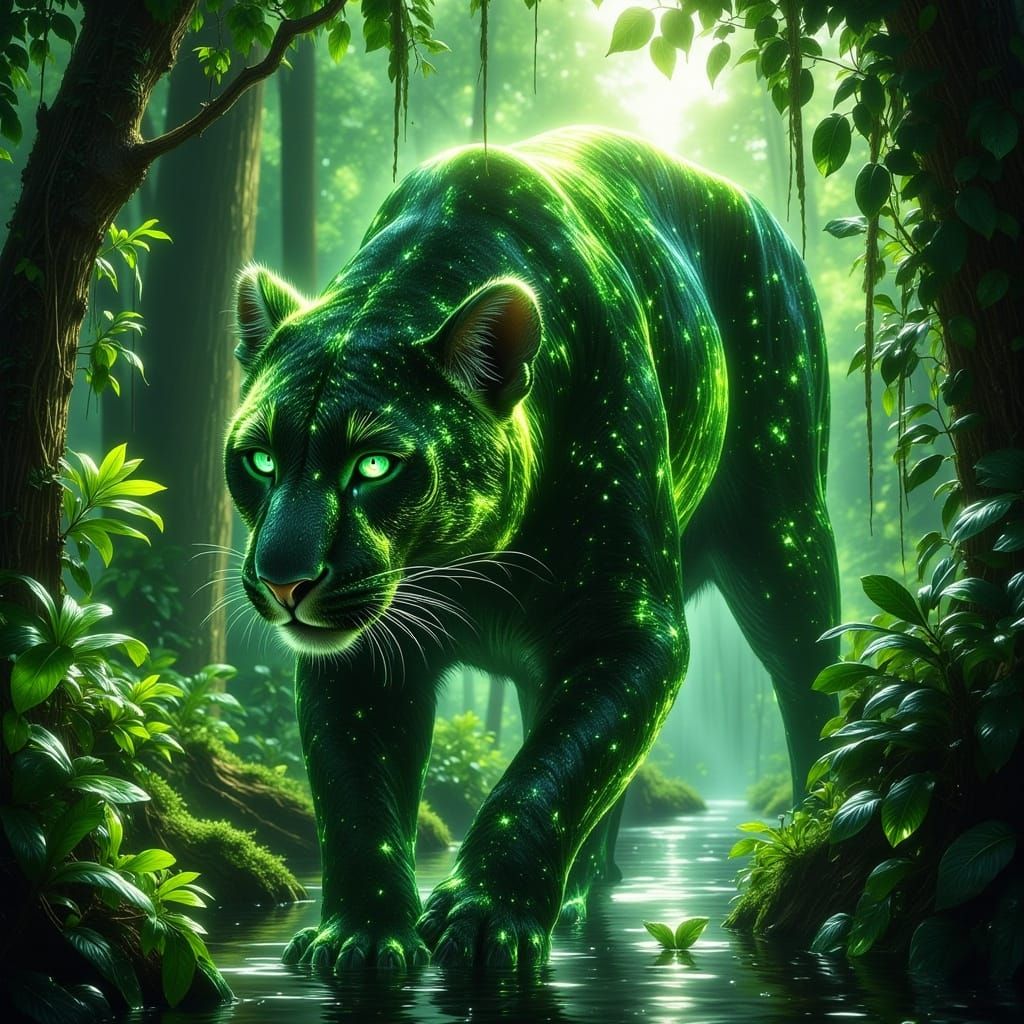 Camouflaged Jungle Jaguar in Hyperreal Style
