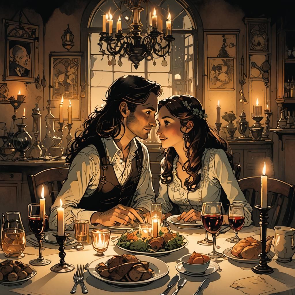 Romantic Dinner in Brian Kesinger Style