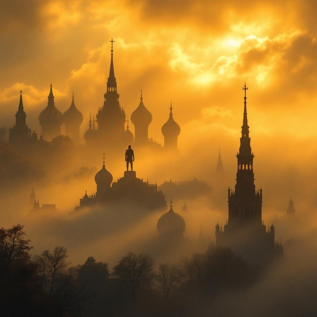 Golden Hour in Saint Petersburg with Mystical Figure