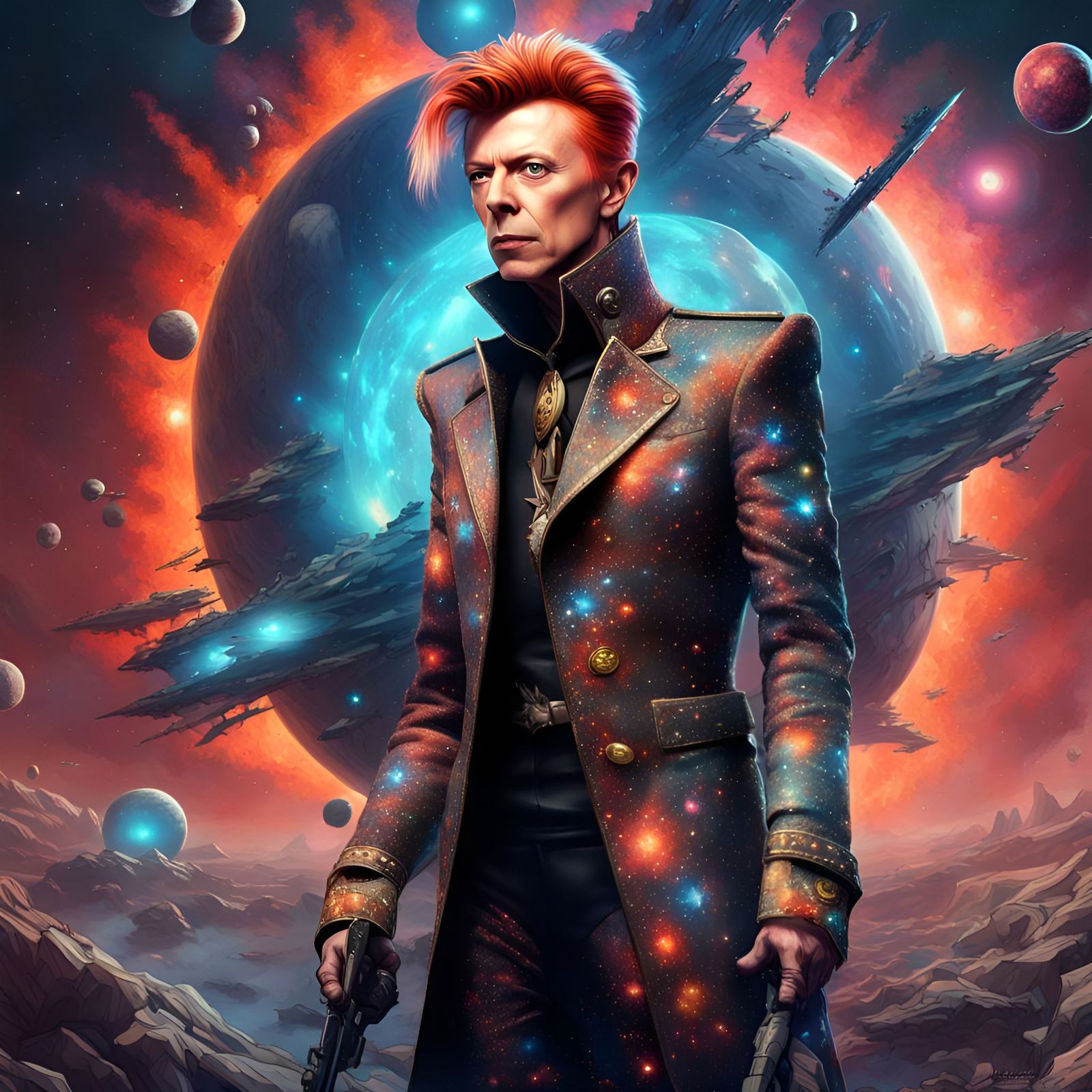 Psychedelic Robot Bowie in Space with Diamond Dog