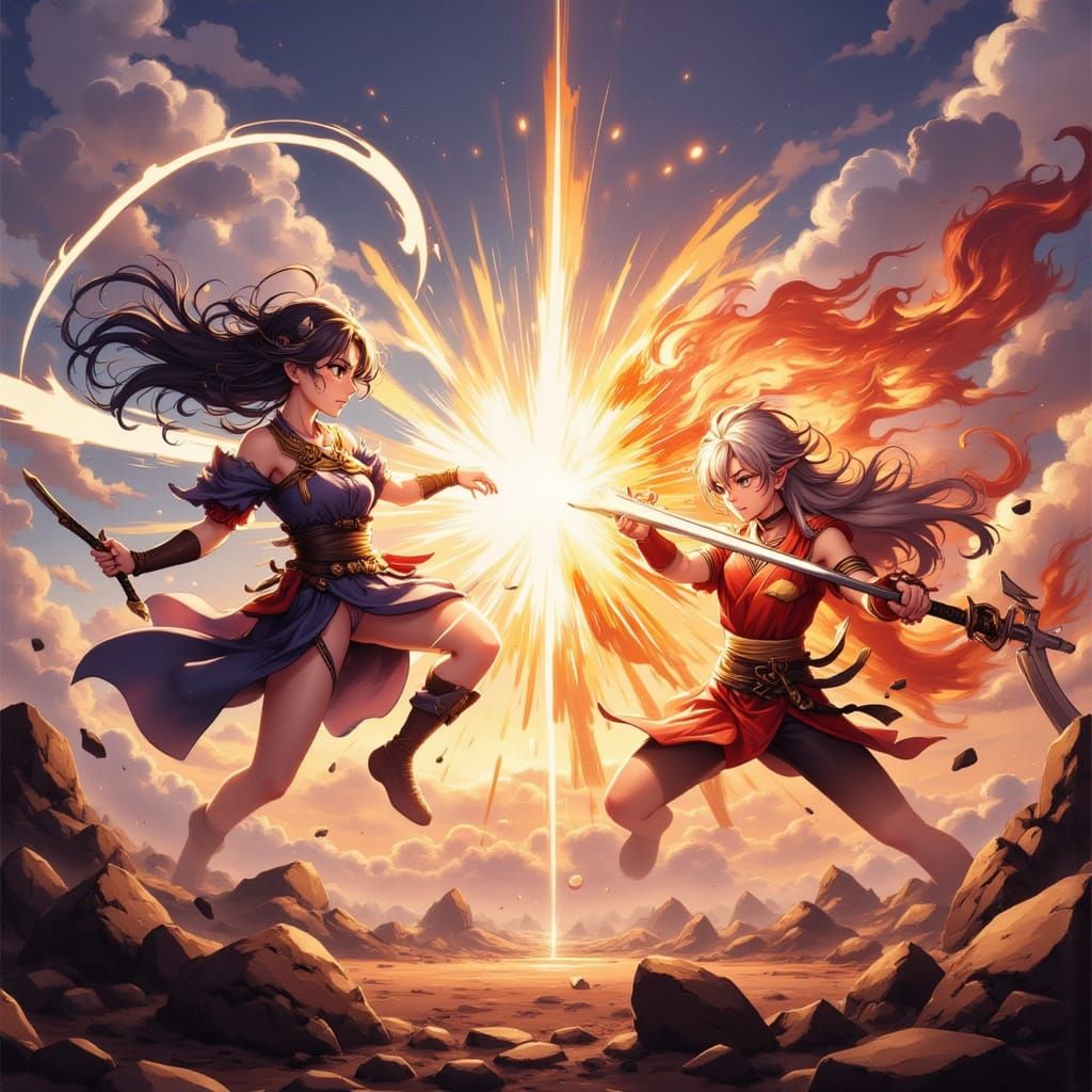 Epic Anime Battle: Rivals Clash With Energy and Fire
