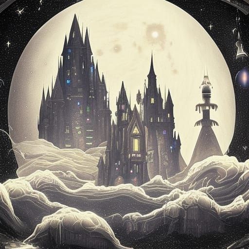 Fantasy Floating Castle on Sci-Fi Planet