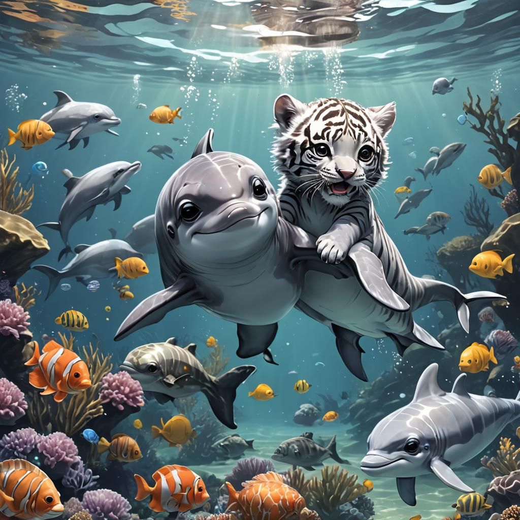 Grey Dolphin-Tiger Hybrid in Anime Style