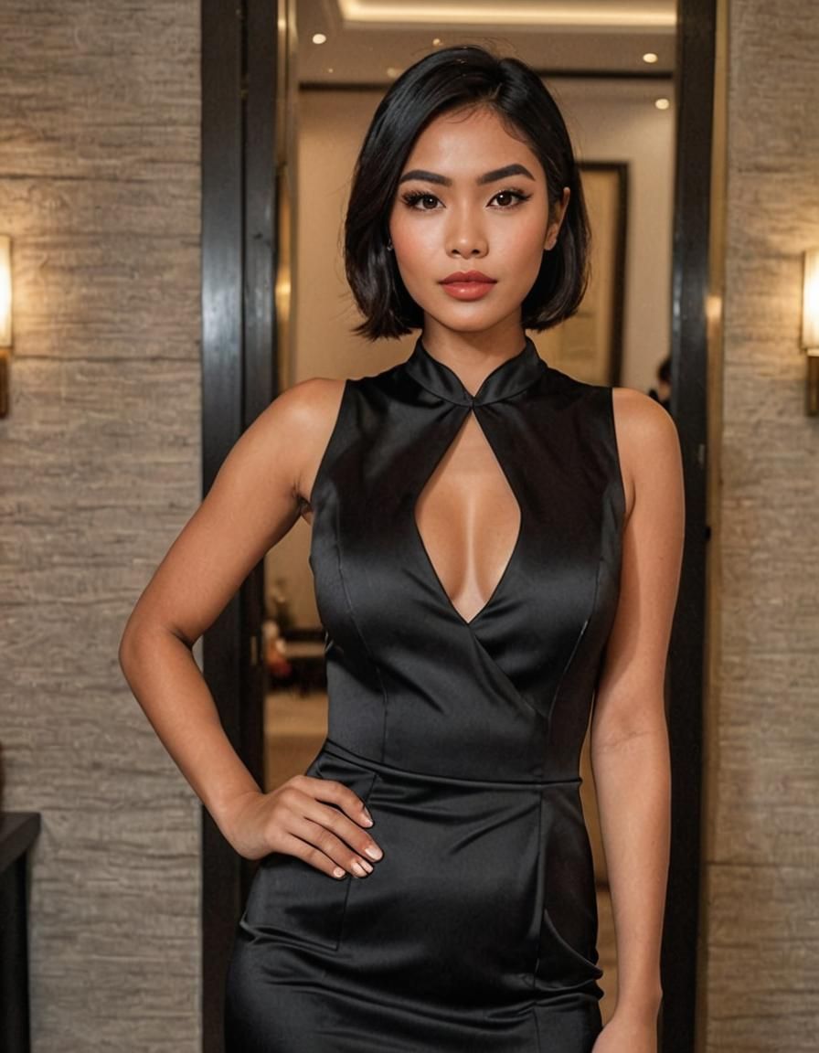 Stunning Indonesian Woman in Silk Dress: UHD Portrait