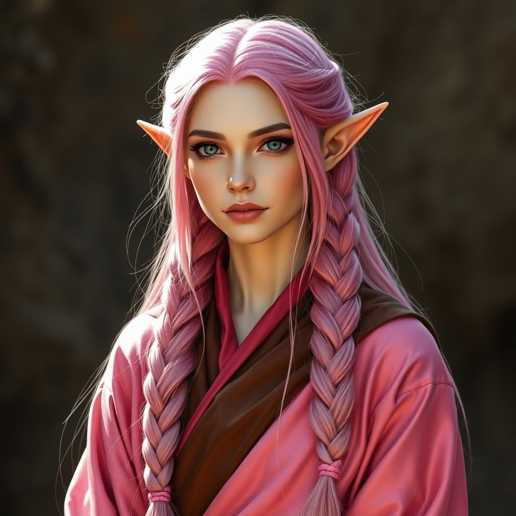 Pink Elf wearing a simple robe