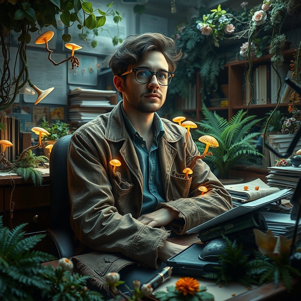Scientist Surrenders to Nature in Cyberpunk Ecosystem