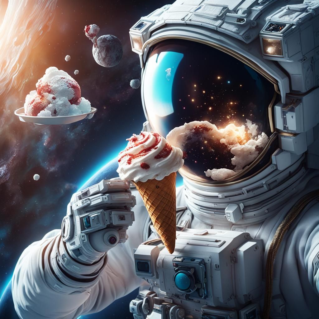 Astronaut Enjoys Ice Cream in Space: Detailed Matte Painting
