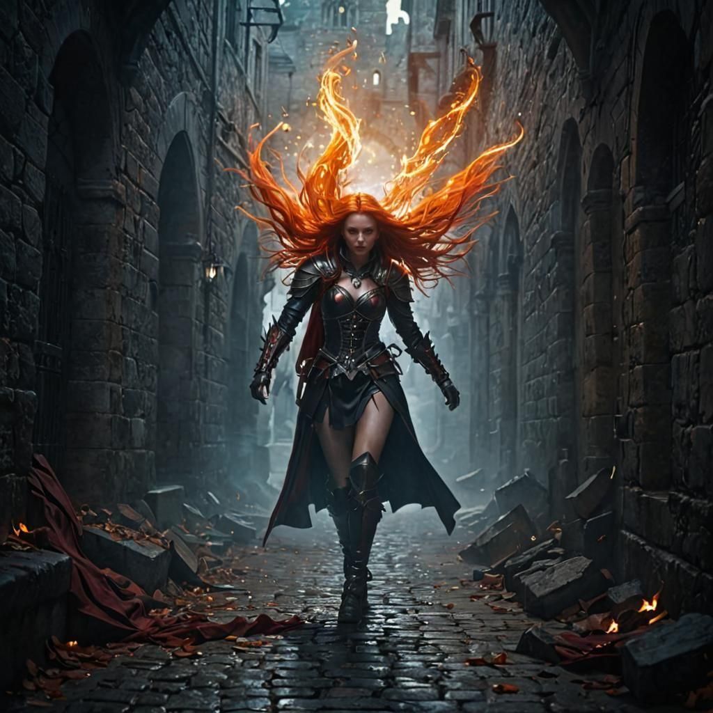 Scarlet Witch in Medieval Castle Alleyway